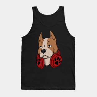 Pitbull Dog Headphones Tank Top